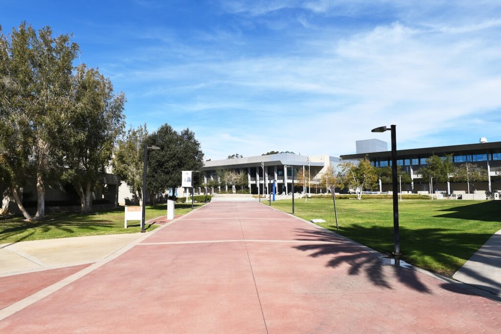 ORANGE, CALIFORNIA - Strenger Plaza on the campus of Santiago Canyon College.