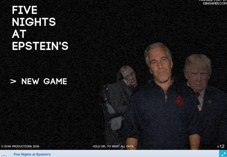 A screenshot of the online game “Five Nights At Epstein’s” that features the late financier and sex offender Jeffrey Epstein