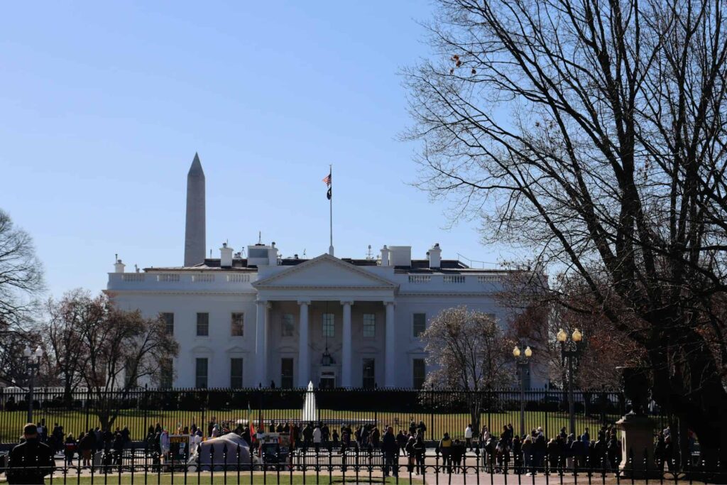 View of the White House and the capitol building in Washington DC, US.