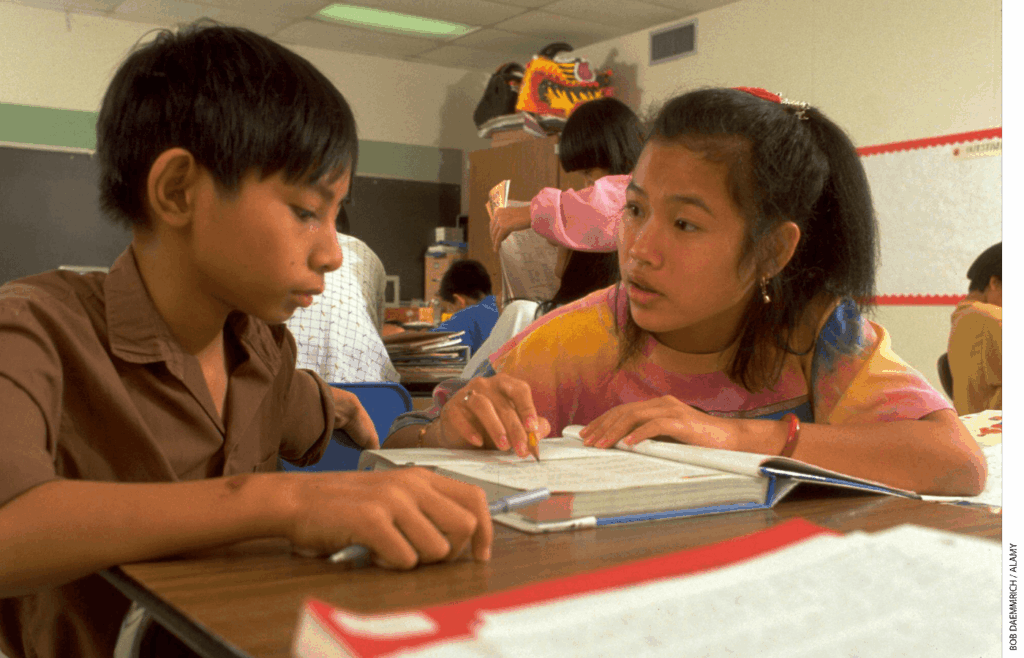 Vietnamese-American students study English together at a public middle school in Austin, Texas.